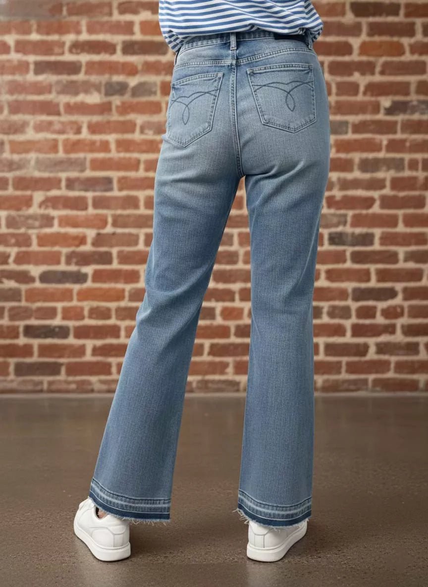 Judy Blue Plus Size Mid Rise Slim Bootcut Tummy Control Jeans with Release Hem - AMVIM