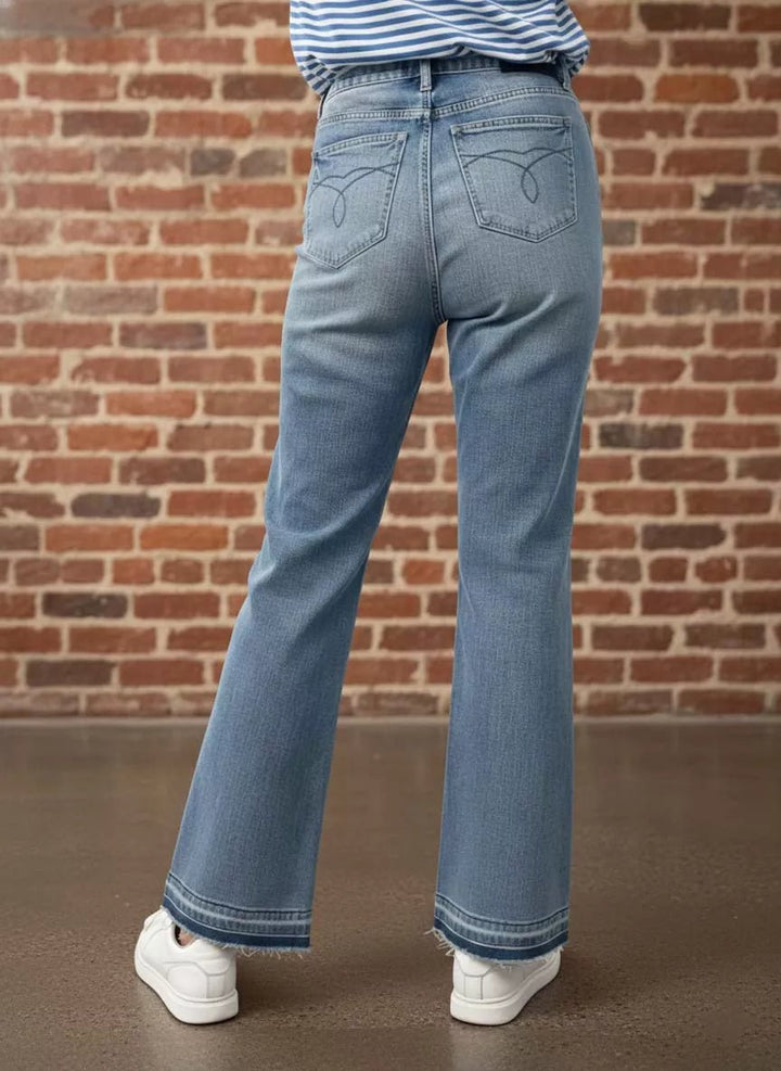 Judy Blue Plus Size Mid Rise Slim Bootcut Tummy Control Jeans with Release Hem - AMVIM