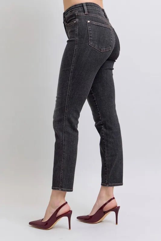 Judy Blue Plus Size Mid Rise Tummy Control Slim Jeans - AMVIM