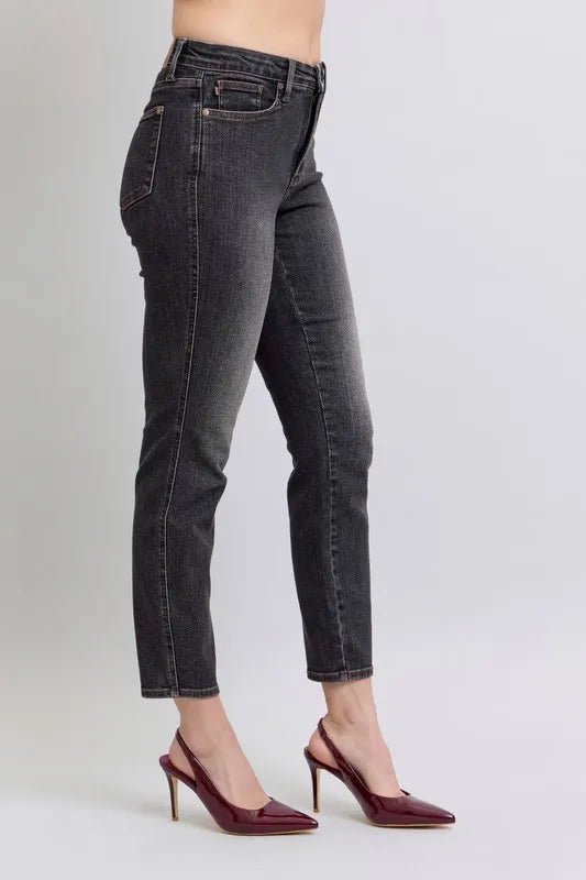 Judy Blue Plus Size Mid Rise Tummy Control Slim Jeans - AMVIM