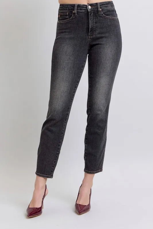 Judy Blue Plus Size Mid Rise Tummy Control Slim Jeans - AMVIM