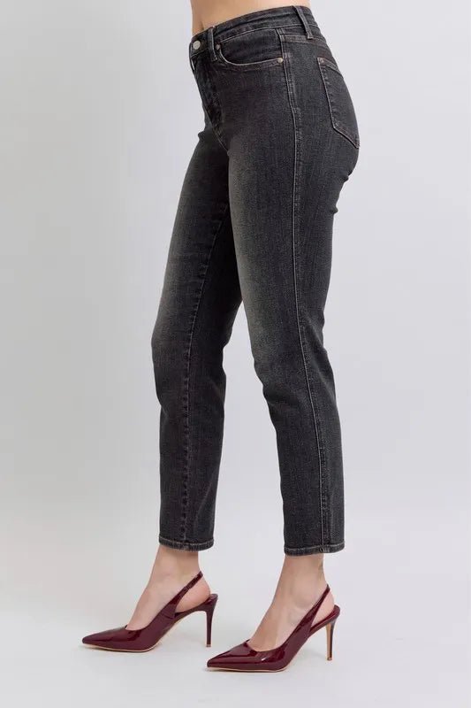 Judy Blue Plus Size Mid Rise Tummy Control Slim Jeans - AMVIM
