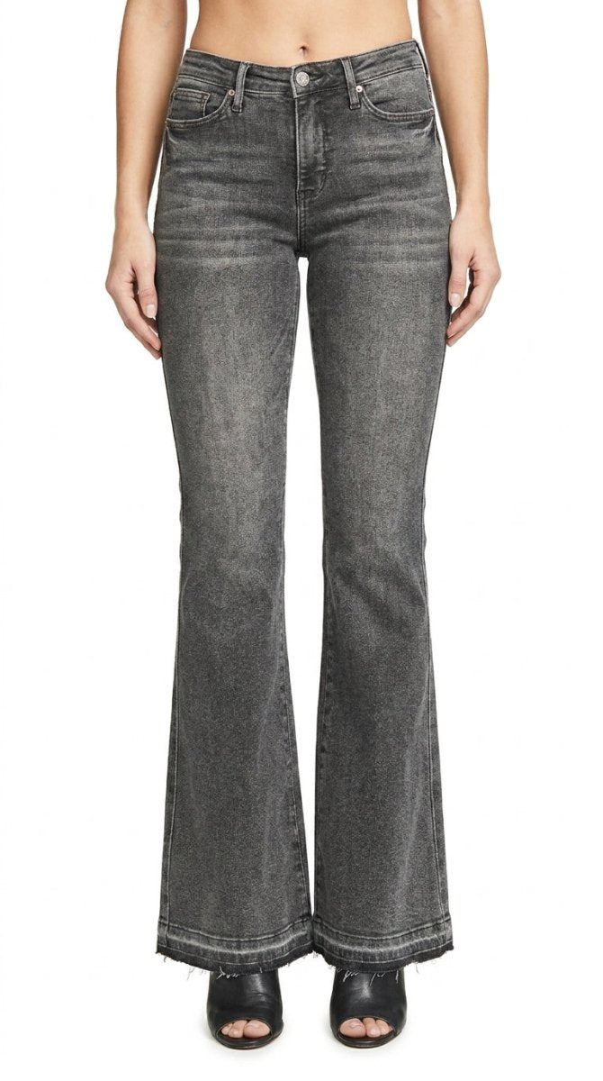 Judy Blue Plus Size Mid Rise Tummy Control Washed Gray Flare Jeans - AMVIM