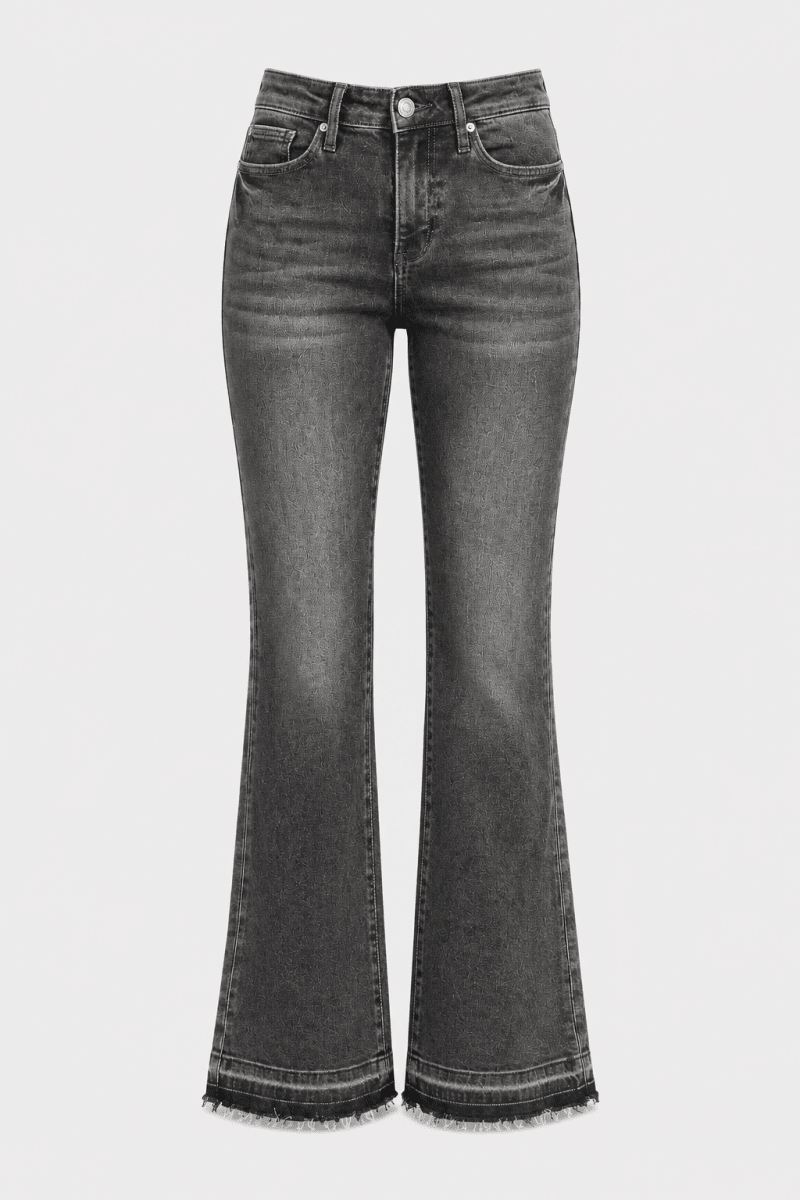 Judy Blue Plus Size Mid Rise Tummy Control Washed Gray Flare Jeans - AMVIM