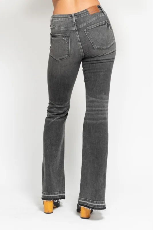 Judy Blue Plus Size Mid Rise Tummy Control Washed Gray Flare Jeans - AMVIM
