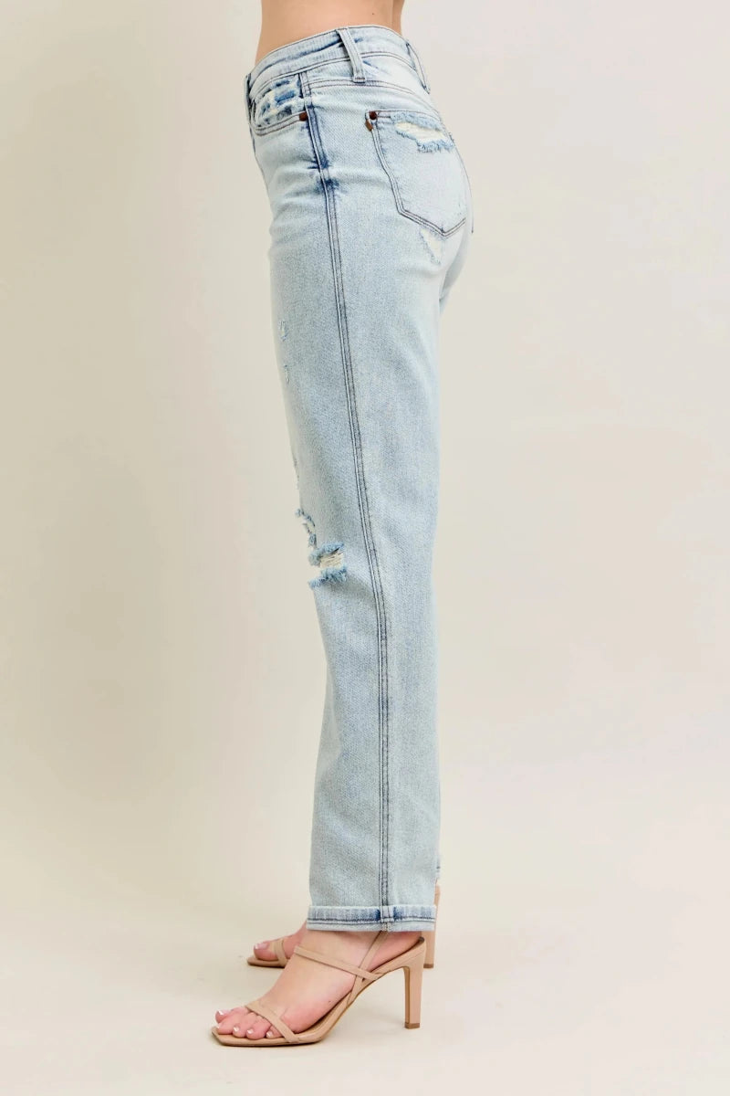 Judy Blue Plus Size Mr. Repair Stitch Detail Distressed Boyfriend Jeans - AMVIM
