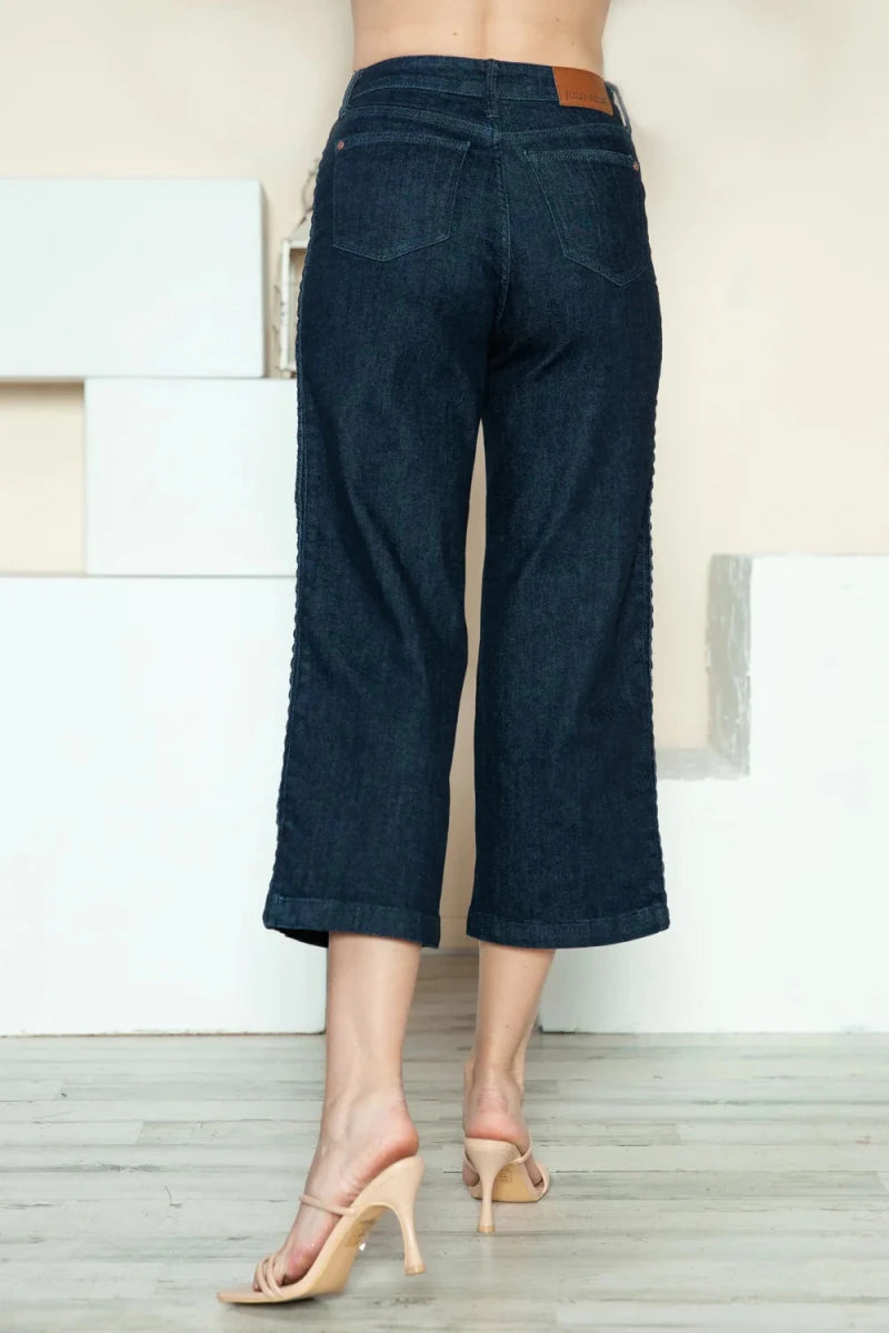 Judy Blue Plus Size Side Seam Braided Crop Wide Leg Jeans - AMVIM