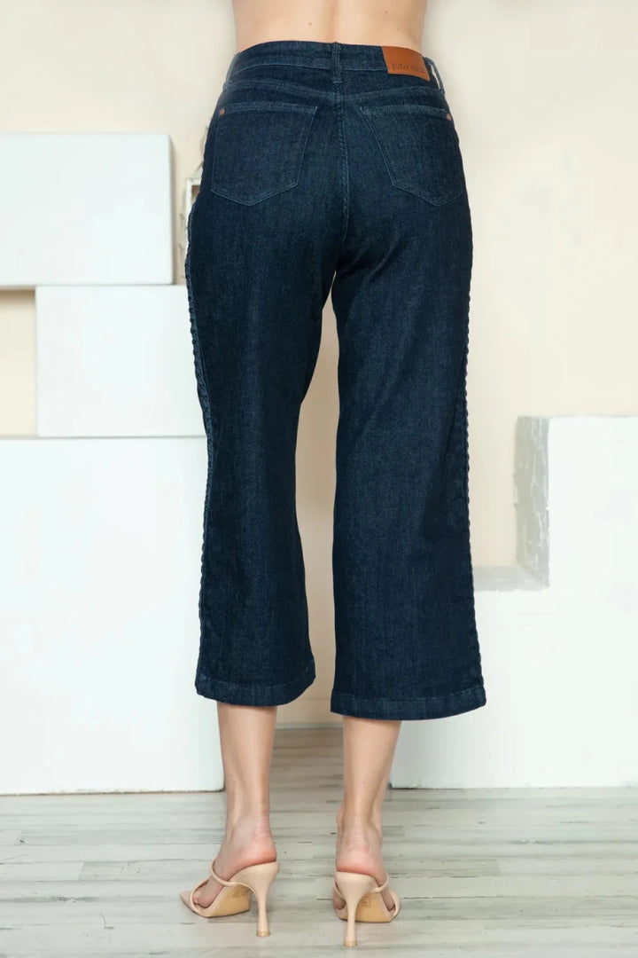 Judy Blue Plus Size Side Seam Braided Crop Wide Leg Jeans - AMVIM