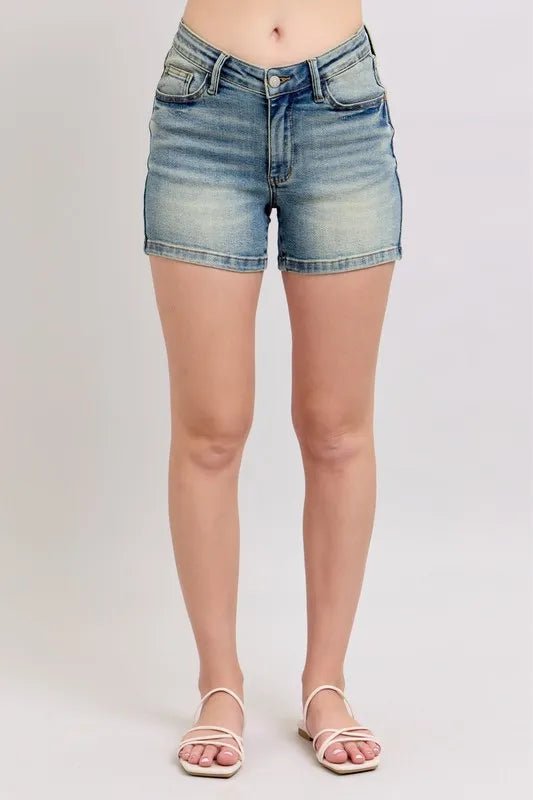 Judy Blue Plus Size Vintage Wash V - Front Shorts - AMVIM