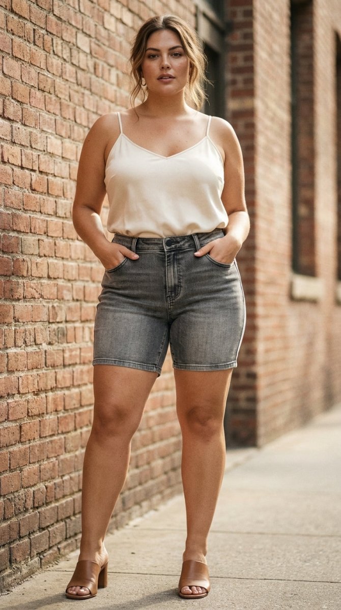 Judy Blue Plus Size Washed Denim Shorts - High Waist Everyday - AMVIM