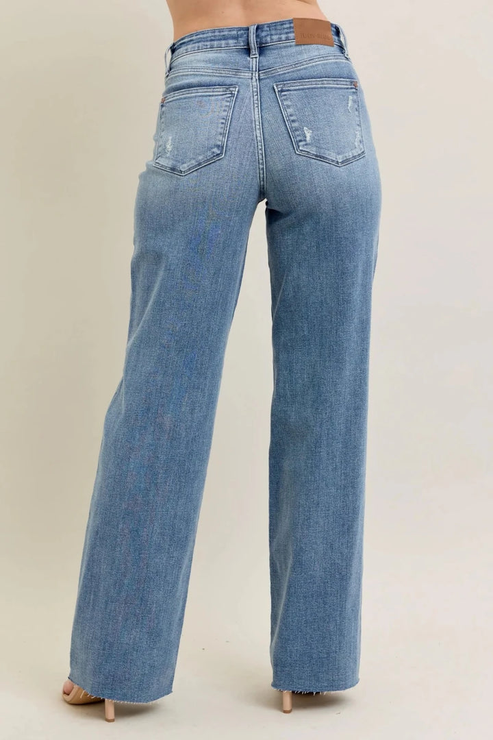 Judy Blue Plus Size Wide - Leg Denim Jeans - Mid Rise Medium Blue - AMVIM