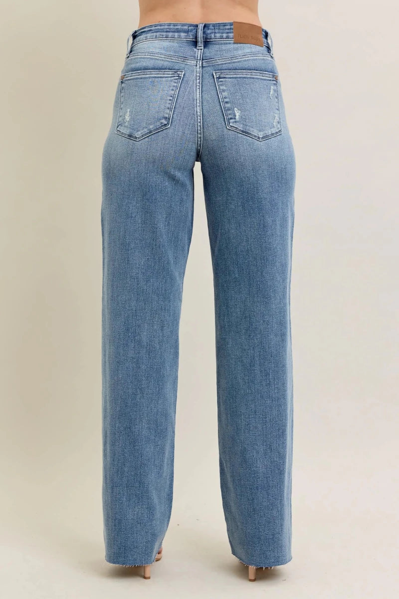 Judy Blue Plus Size Wide - Leg Denim Jeans - Mid Rise Medium Blue - AMVIM