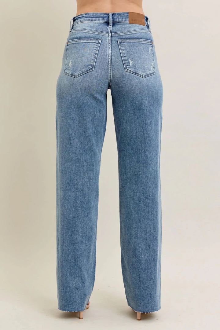 Judy Blue Plus Size Wide - Leg Denim Jeans - Mid Rise Medium Blue - AMVIM