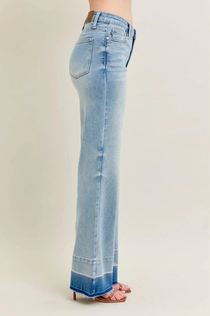 Judy Blue Plus Size Wide Leg Jeans with Release Hem - AMVIM
