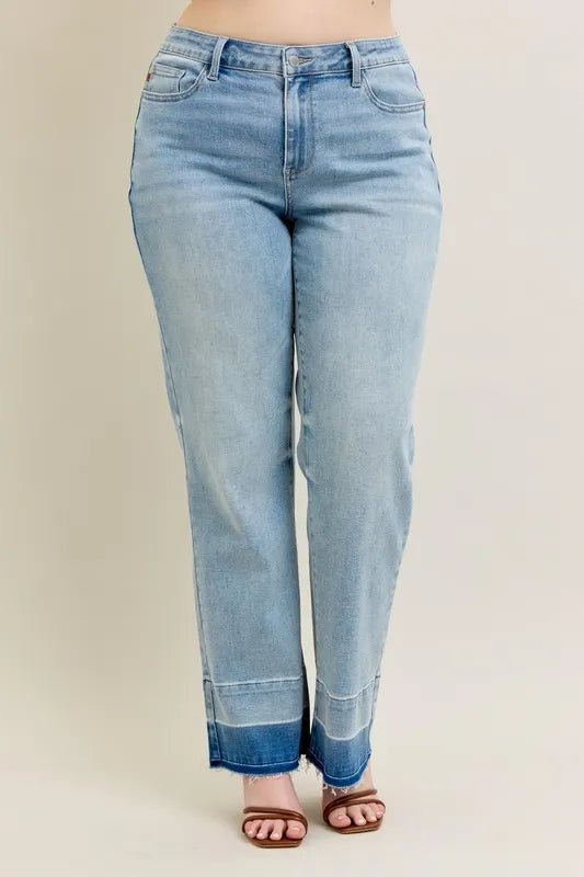 Judy Blue Plus Size Wide Leg Jeans with Release Hem - AMVIM