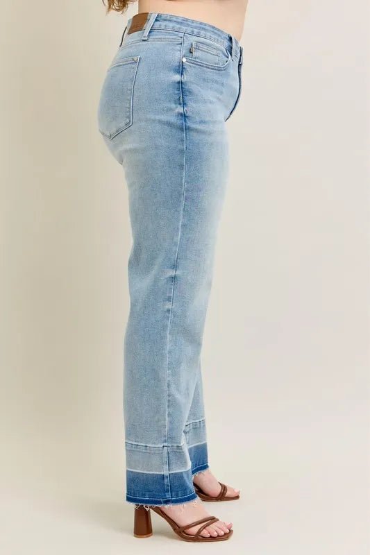 Judy Blue Plus Size Wide Leg Jeans with Release Hem - AMVIM