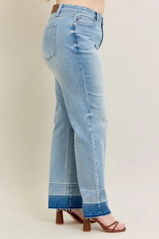 Judy Blue Plus Size Wide Leg Jeans with Release Hem - AMVIM