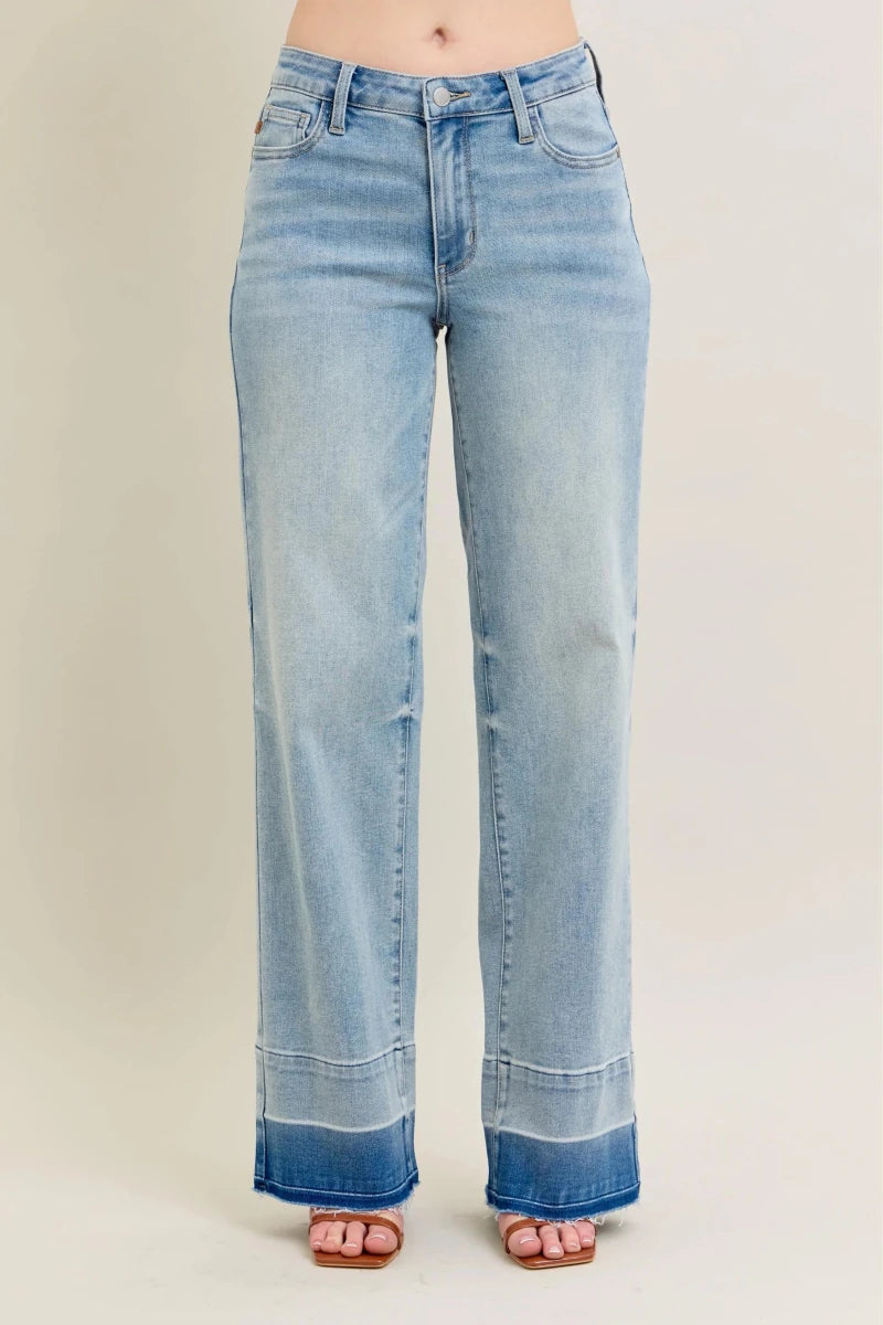 Judy Blue Plus Size Wide Leg Jeans with Release Hem - AMVIM