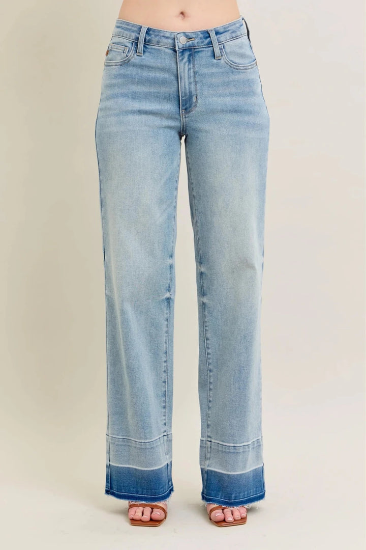 Judy Blue Plus Size Wide Leg Jeans with Release Hem - AMVIM
