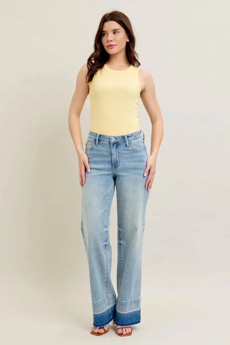 Judy Blue Plus Size Wide Leg Jeans with Release Hem - AMVIM