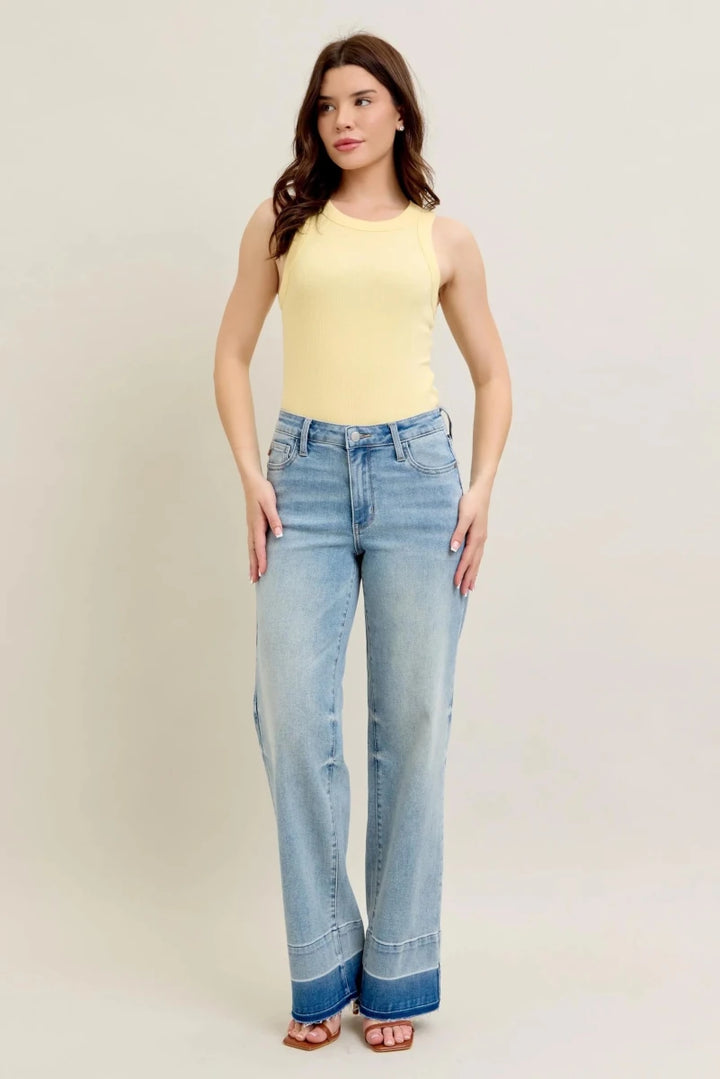Judy Blue Plus Size Wide Leg Jeans with Release Hem - AMVIM
