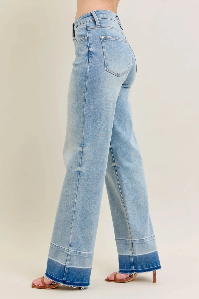 Judy Blue Plus Size Wide Leg Jeans with Release Hem - AMVIM
