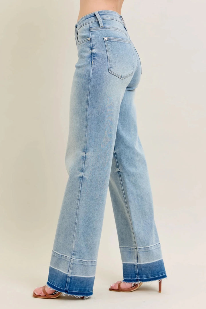 Judy Blue Plus Size Wide Leg Jeans with Release Hem - AMVIM
