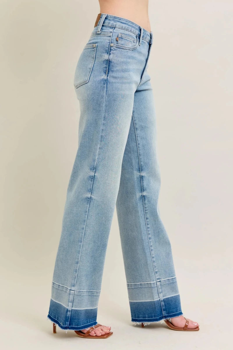 Judy Blue Plus Size Wide Leg Jeans with Release Hem - AMVIM