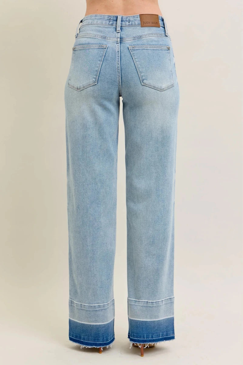 Judy Blue Plus Size Wide Leg Jeans with Release Hem - AMVIM