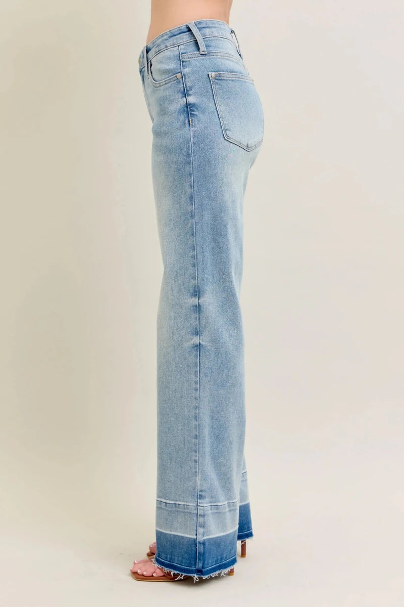 Judy Blue Plus Size Wide Leg Jeans with Release Hem - AMVIM