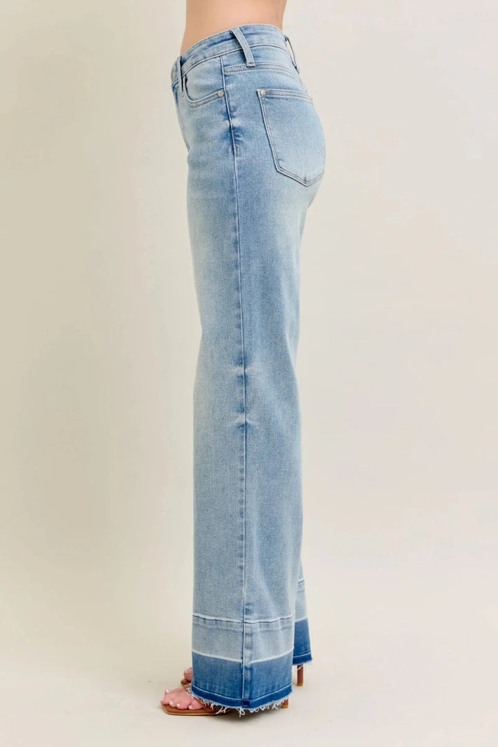 Judy Blue Plus Size Wide Leg Jeans with Release Hem - AMVIM