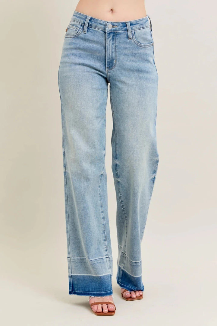 Judy Blue Plus Size Wide Leg Jeans with Release Hem - AMVIM