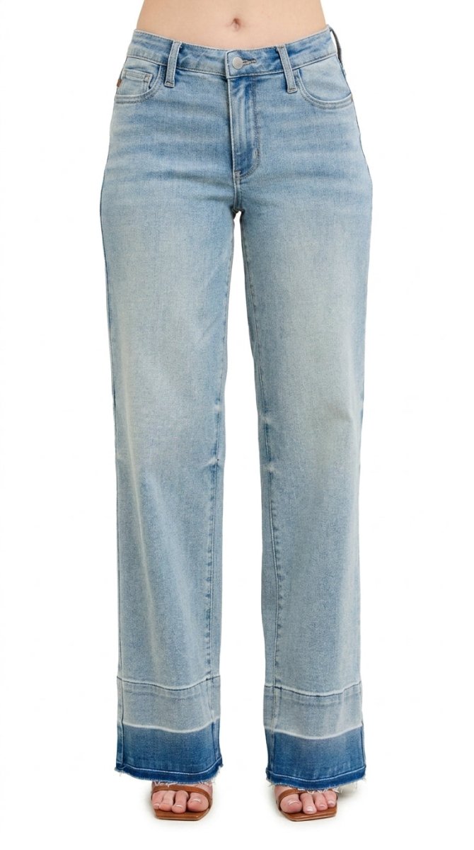 Judy Blue Plus Size Wide Leg Jeans with Release Hem - AMVIM