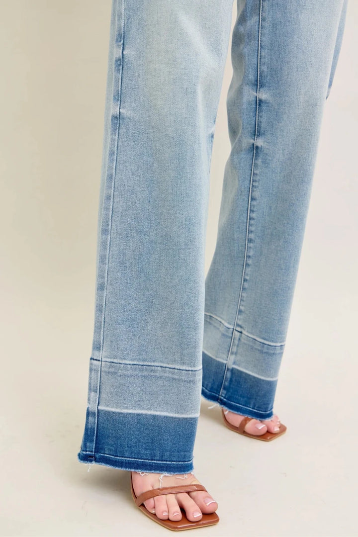 Judy Blue Plus Size Wide Leg Jeans with Release Hem - AMVIM