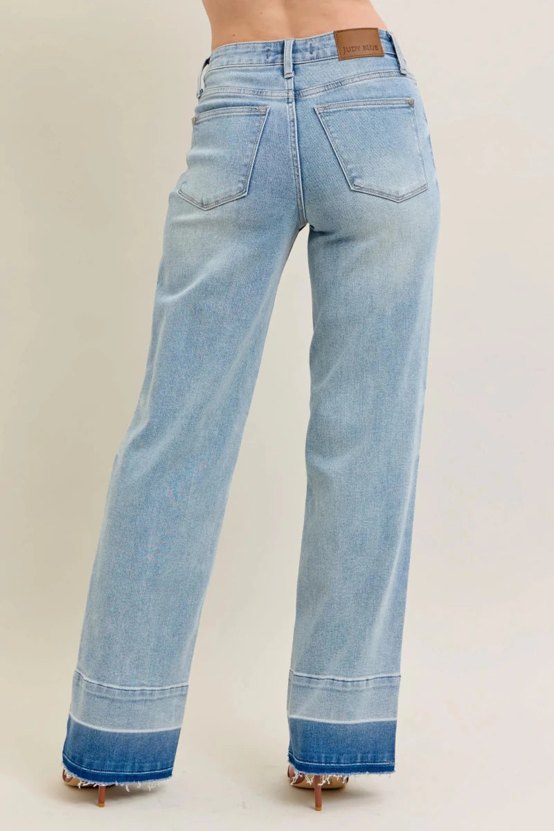 Judy Blue Plus Size Wide Leg Jeans with Release Hem - AMVIM