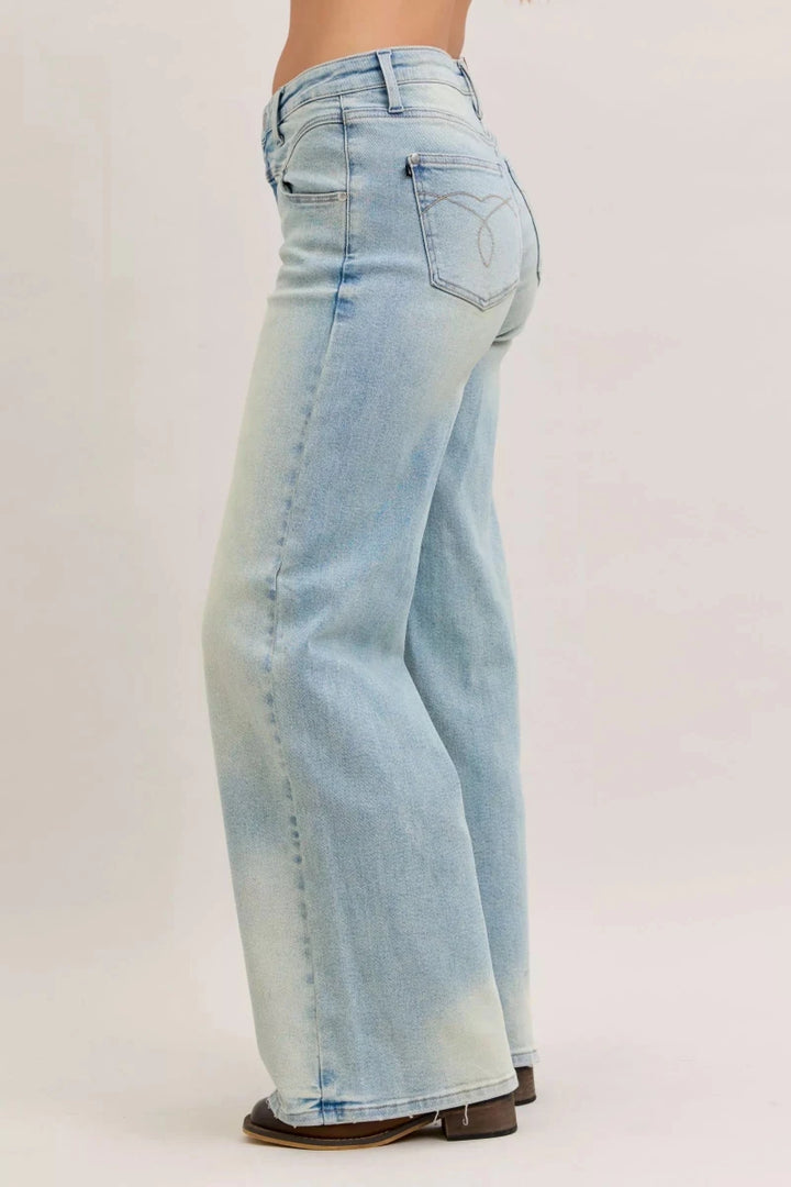 Judy Blue Straight - Leg Denim Jeans - High Waist Medium Blue - AMVIM