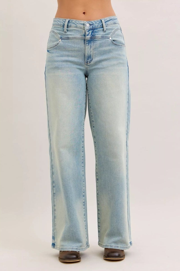 Judy Blue Straight - Leg Denim Jeans - High Waist Medium Blue - AMVIM