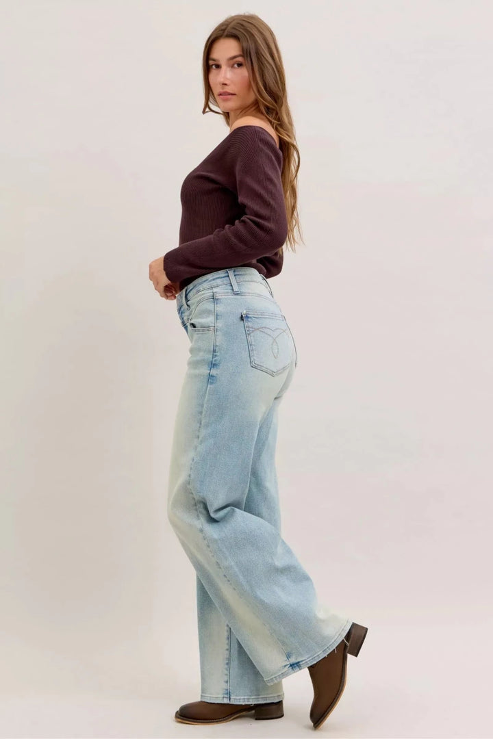 Judy Blue Straight - Leg Denim Jeans - High Waist Medium Blue - AMVIM