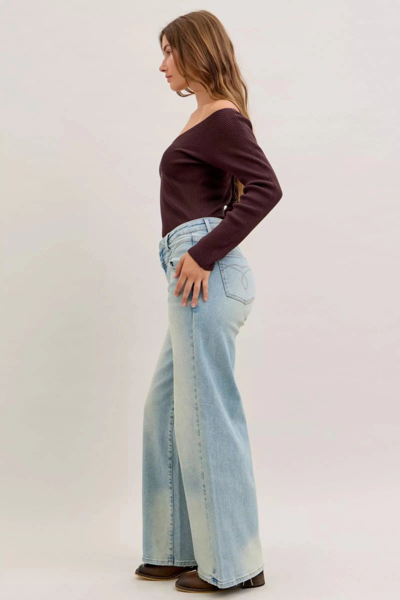Judy Blue Straight - Leg Denim Jeans - High Waist Medium Blue - AMVIM