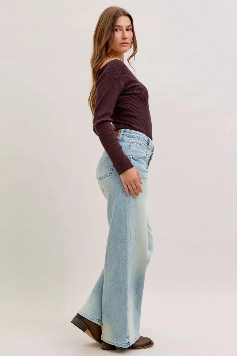 Judy Blue Straight - Leg Denim Jeans - High Waist Medium Blue - AMVIM