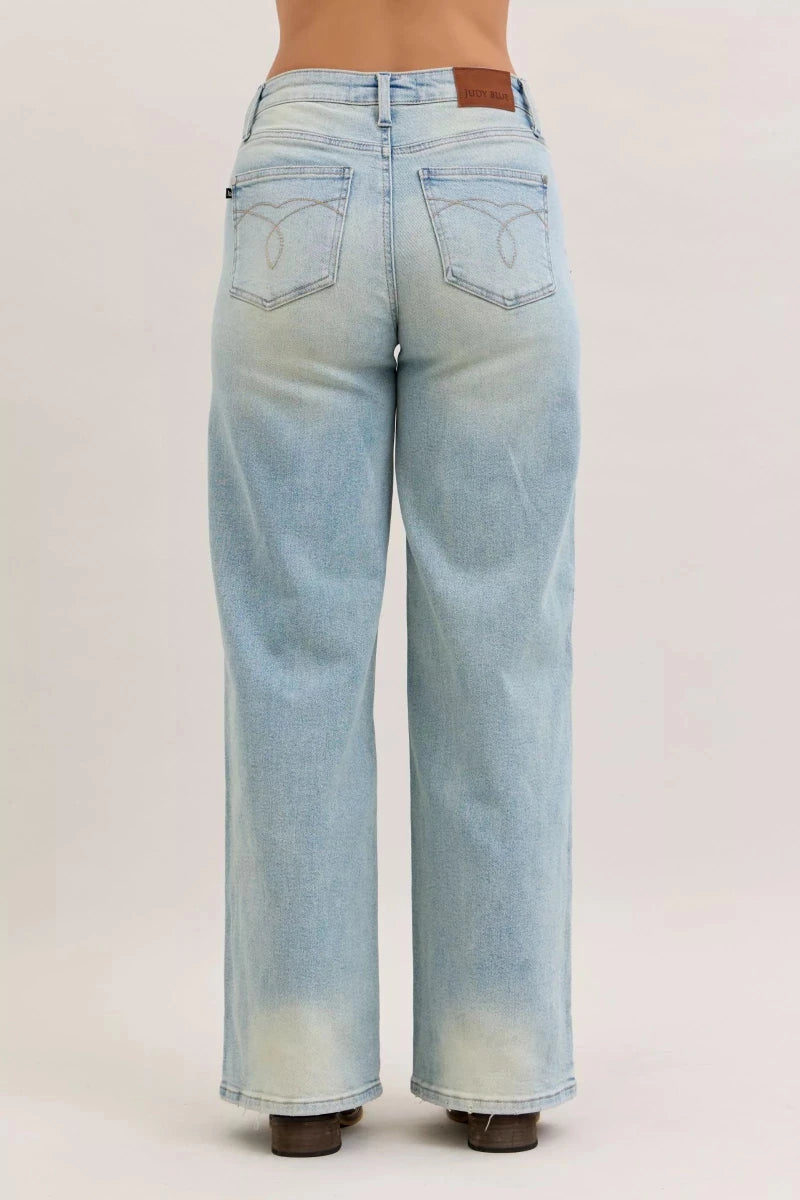Judy Blue Straight - Leg Denim Jeans - High Waist Medium Blue - AMVIM