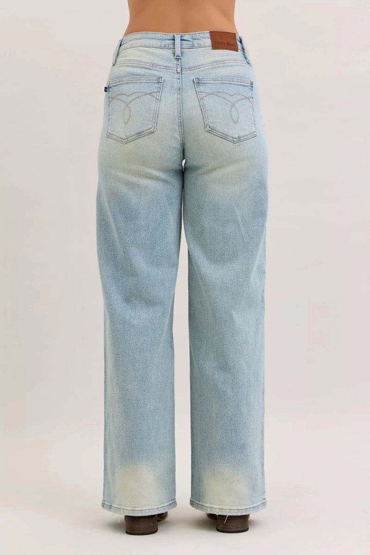 Judy Blue Straight - Leg Denim Jeans - High Waist Medium Blue - AMVIM