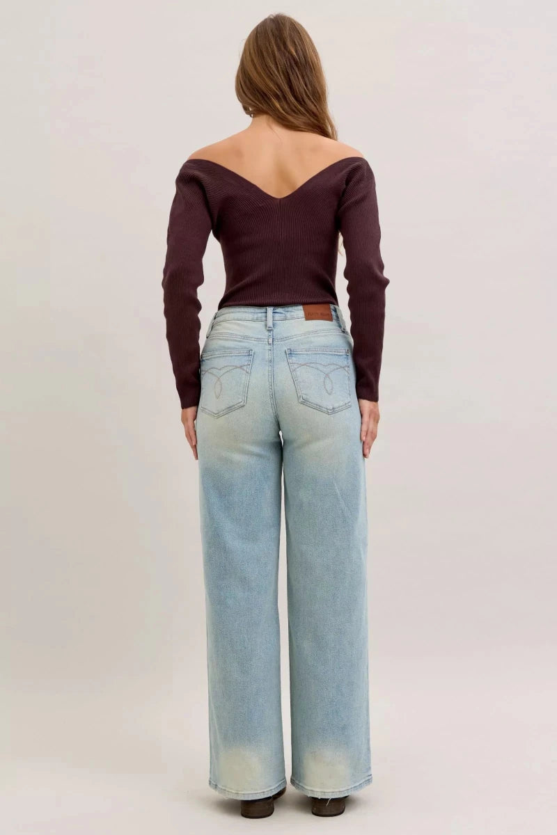 Judy Blue Straight - Leg Denim Jeans - High Waist Medium Blue - AMVIM