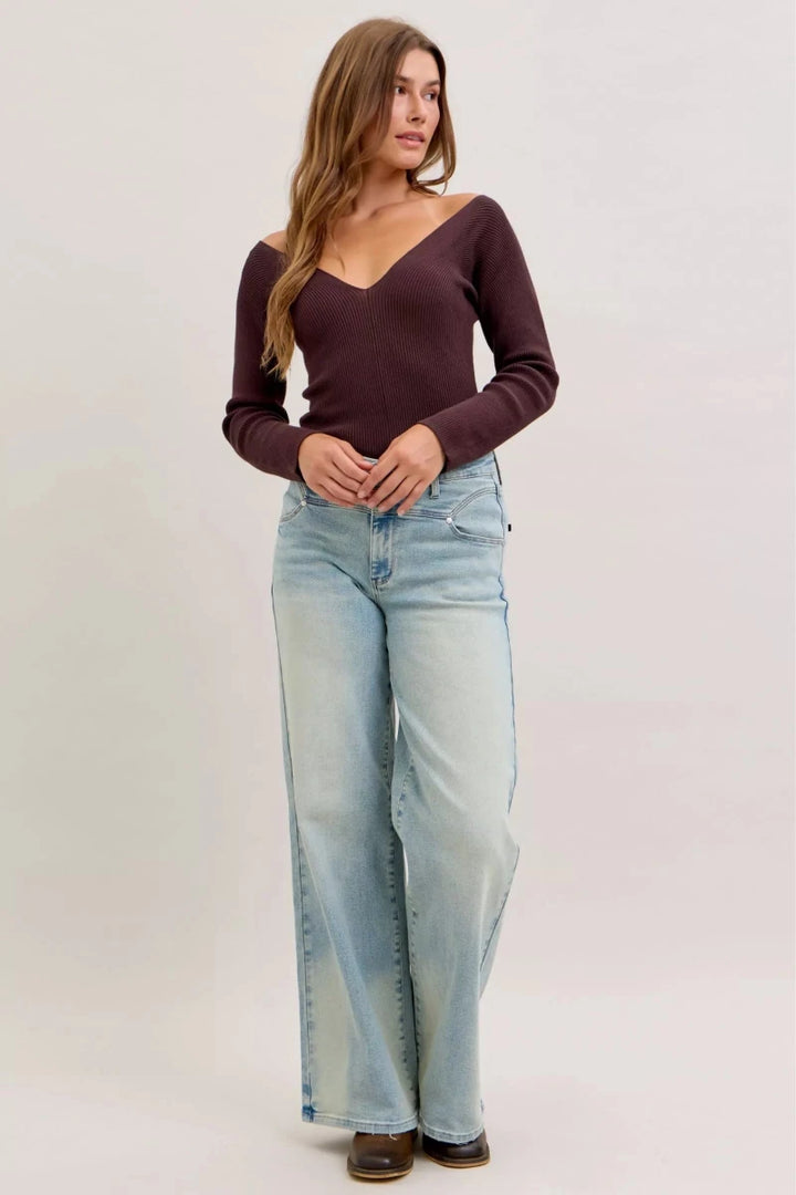 Judy Blue Straight - Leg Denim Jeans - High Waist Medium Blue - AMVIM