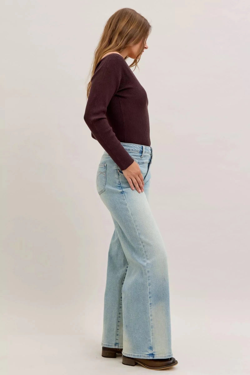 Judy Blue Straight - Leg Denim Jeans - High Waist Medium Blue - AMVIM
