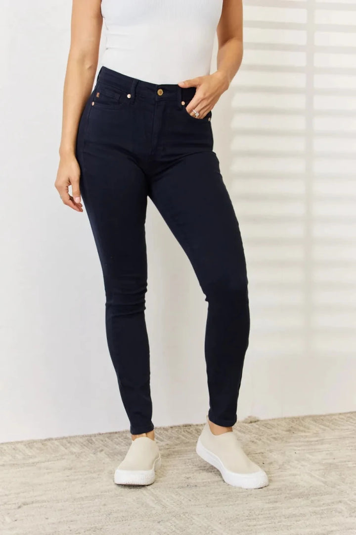 Judy Blue Tummy Control Skinny Jeans - Garment Dyed Navy - AMVIM