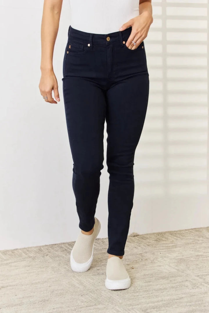 Judy Blue Tummy Control Skinny Jeans - Garment Dyed Navy - AMVIM