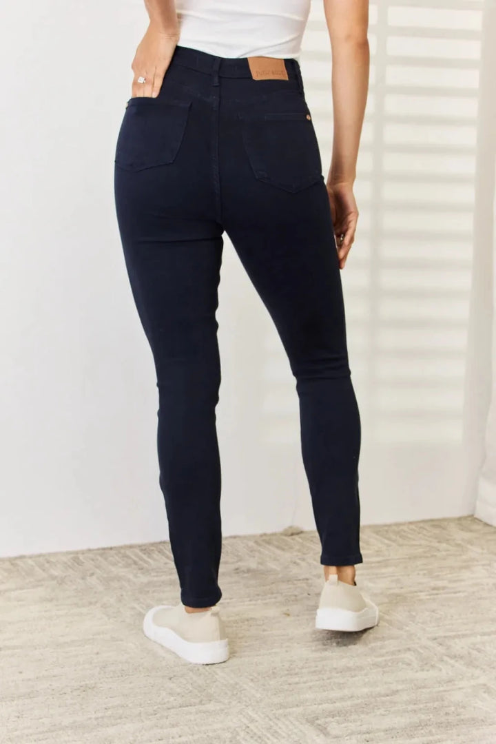 Judy Blue Tummy Control Skinny Jeans - Garment Dyed Navy - AMVIM