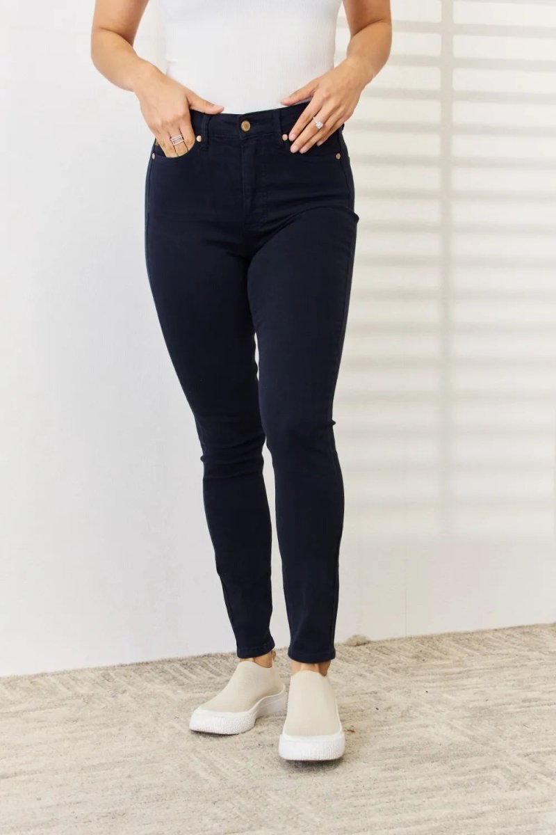 Judy Blue Tummy Control Skinny Jeans - Garment Dyed Navy - AMVIM