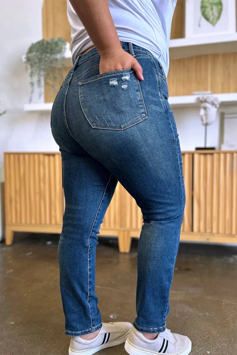 Judy Blue Tummy Control Slim Jeans - High Waist Dark Wash - AMVIM